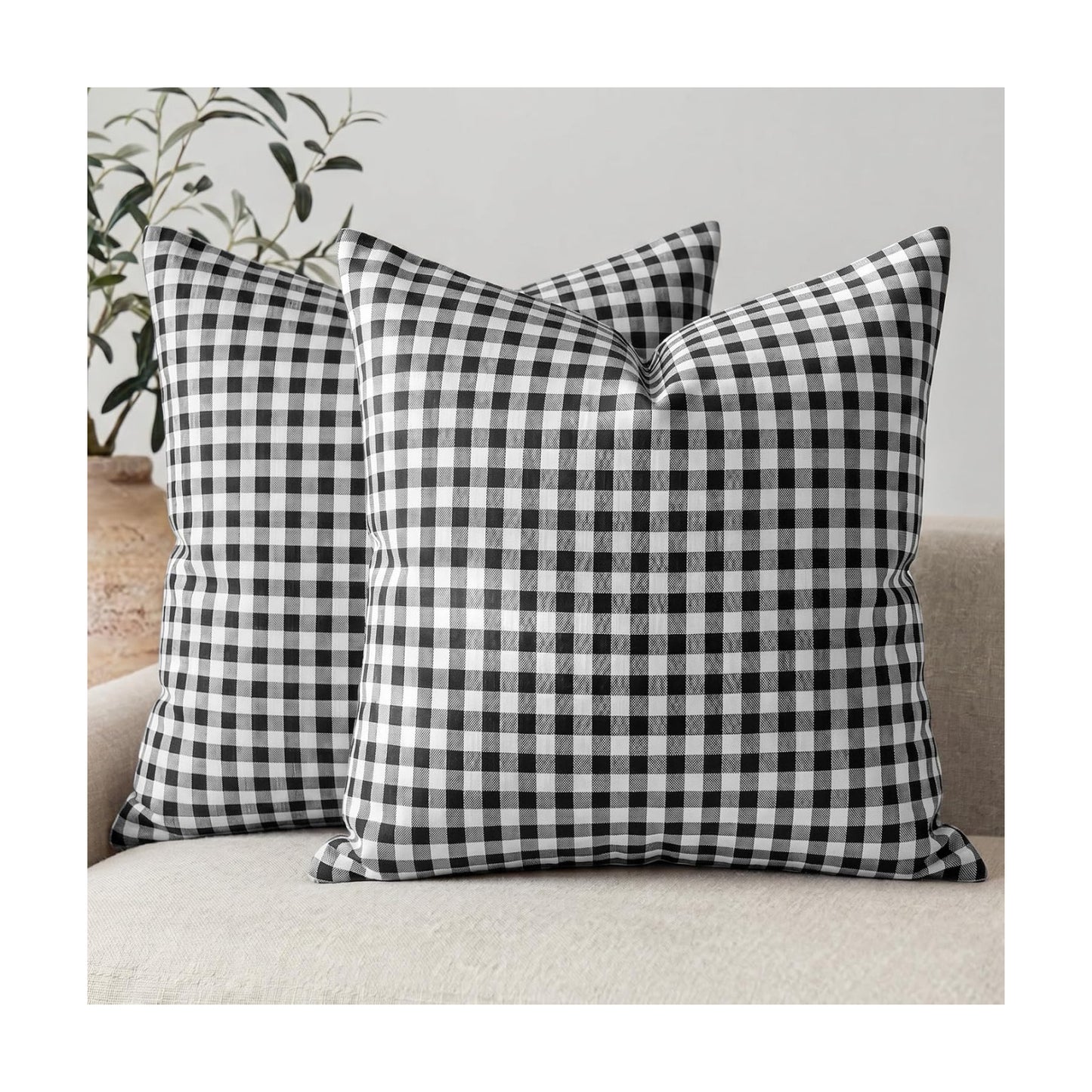 Black Plaid Throw Pillow Covers Black and White Gingham Pillow / Black Gingham / 18 x 18 / Set of 2