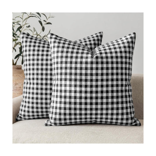 Black Plaid Throw Pillow Covers Black and White Gingham Pillow / Black Gingham / 18 x 18 / Set of 2