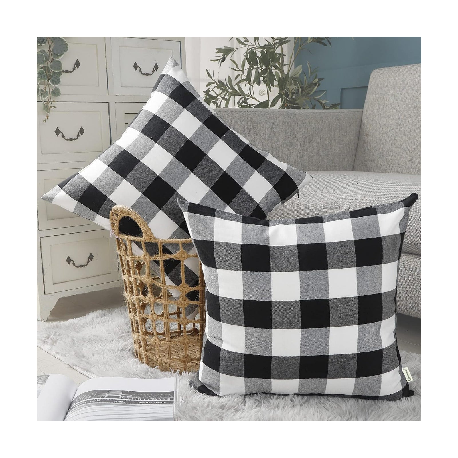 Black and White Buffalo Plaid Pillow Covers Plaid Outdoor Pillow / Black Check / 18 x 18 / Set of 2
