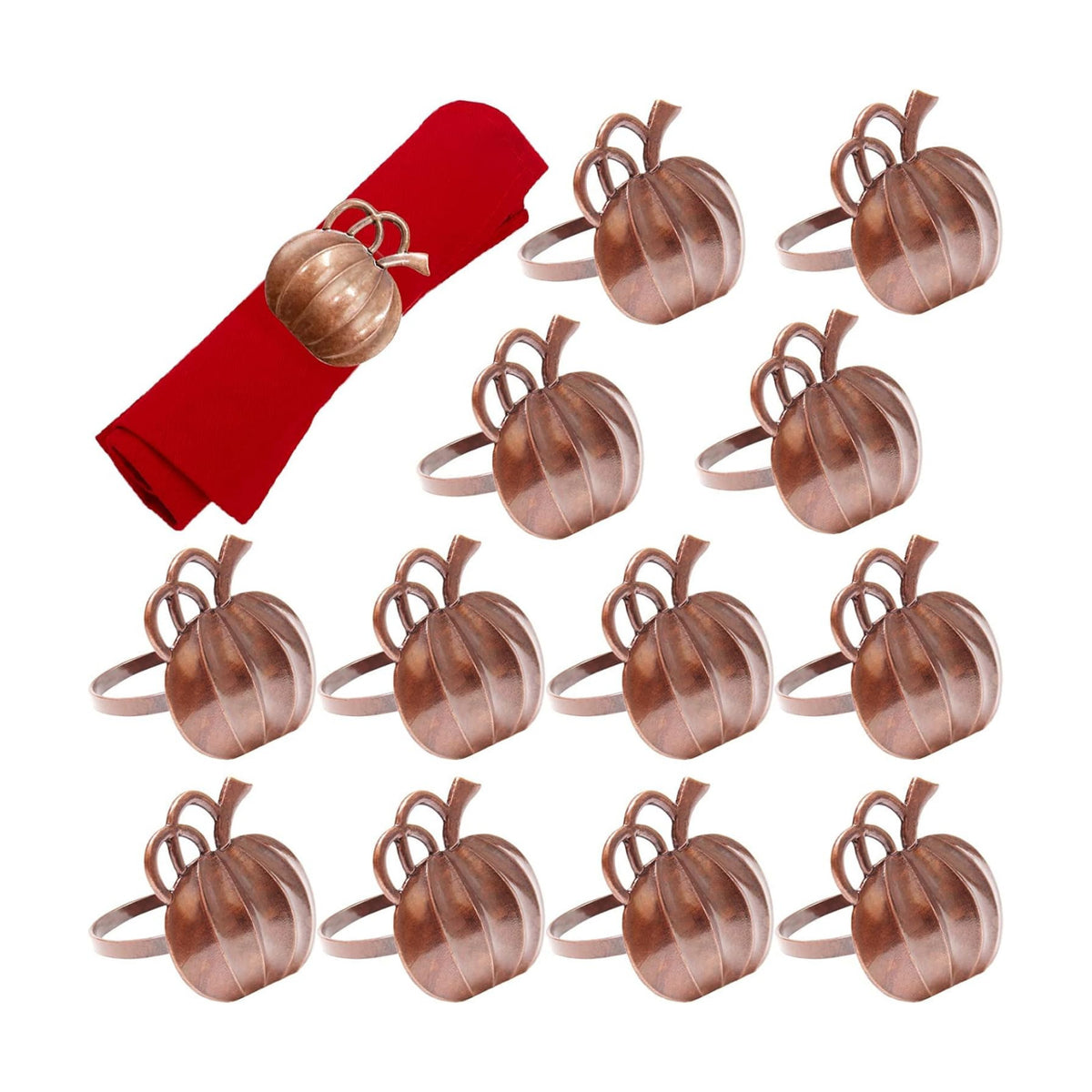 Halatool Thanksgiving Pumpkin Napkin Rings Set of 12, Alloy Fall Napkin Rings Halloween Dinner Tables Holders for Thanksgiving Weddings Holidays Gathering Dinner Party (Bronze)