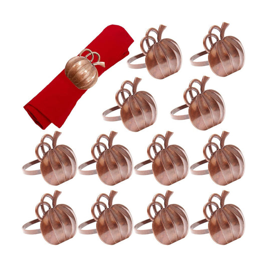 Halatool Thanksgiving Pumpkin Napkin Rings Set of 12, Alloy Fall Napkin Rings Halloween Dinner Tables Holders for Thanksgiving Weddings Holidays Gathering Dinner Party (Bronze)
