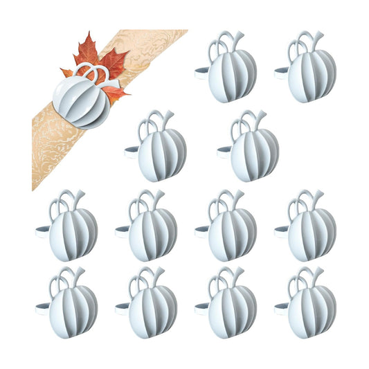 Halatool Thanksgiving Pumpkin Napkin Rings Set of 12, Alloy Fall Napkin Rings Dinner Tables Holders for Thanksgiving Halloween Weddings Holidays Gathering Dinner Party (White)