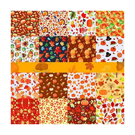 Tatuo 16 Pieces Fall Fabric Thanksgiving Fat Fabric Bundles for Craft