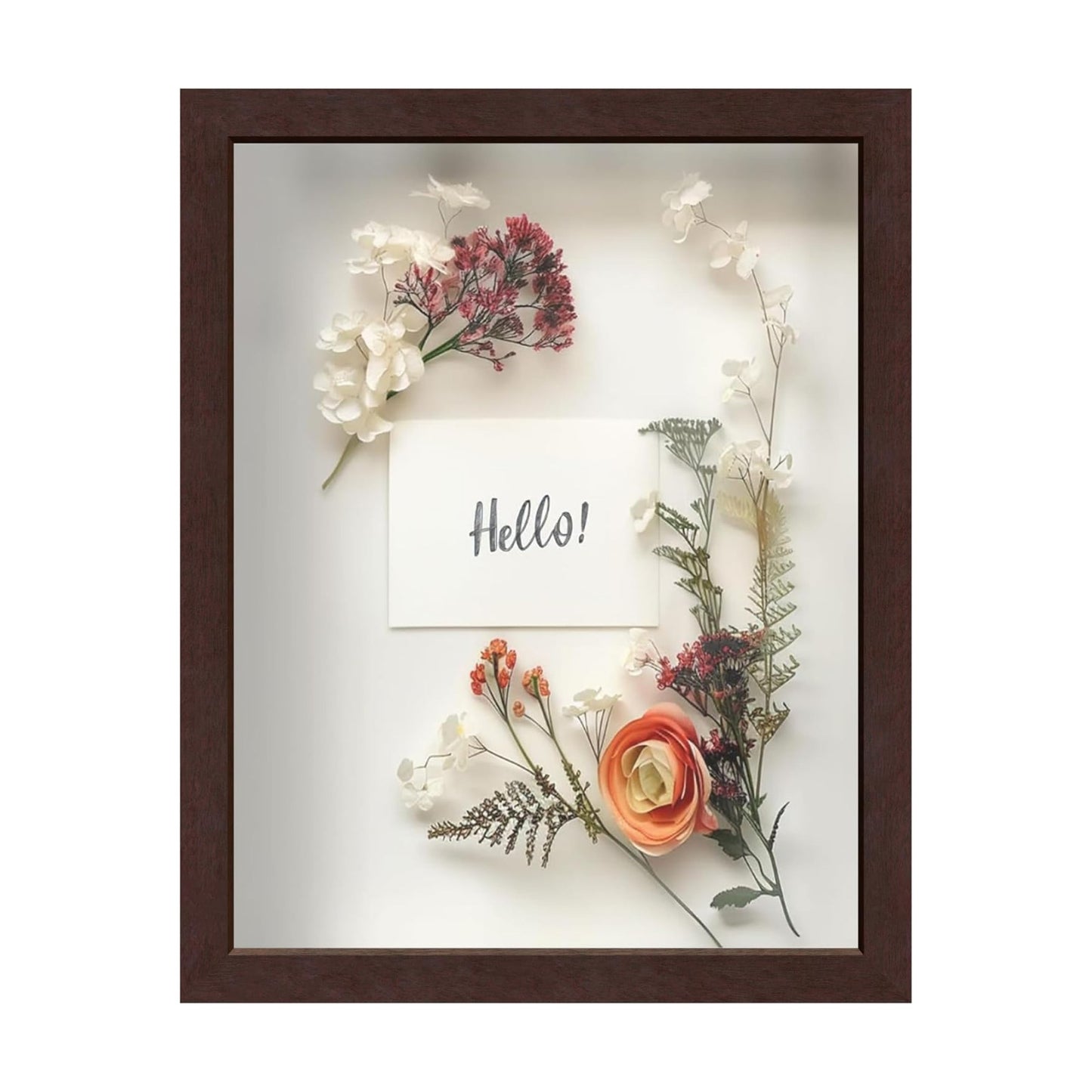 FrameWorks Mahogany Wooden Shadow Box Frame – Soft Felt Back, Tempered Glass, and Included Elegant White Ball Push