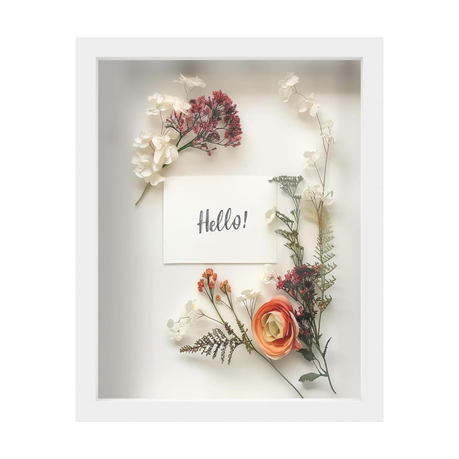 FrameWorks 11” x 14” White Wooden Shadow Box Frame – Display Case with Soft Felt Back, Memory Box with Tempered Glass