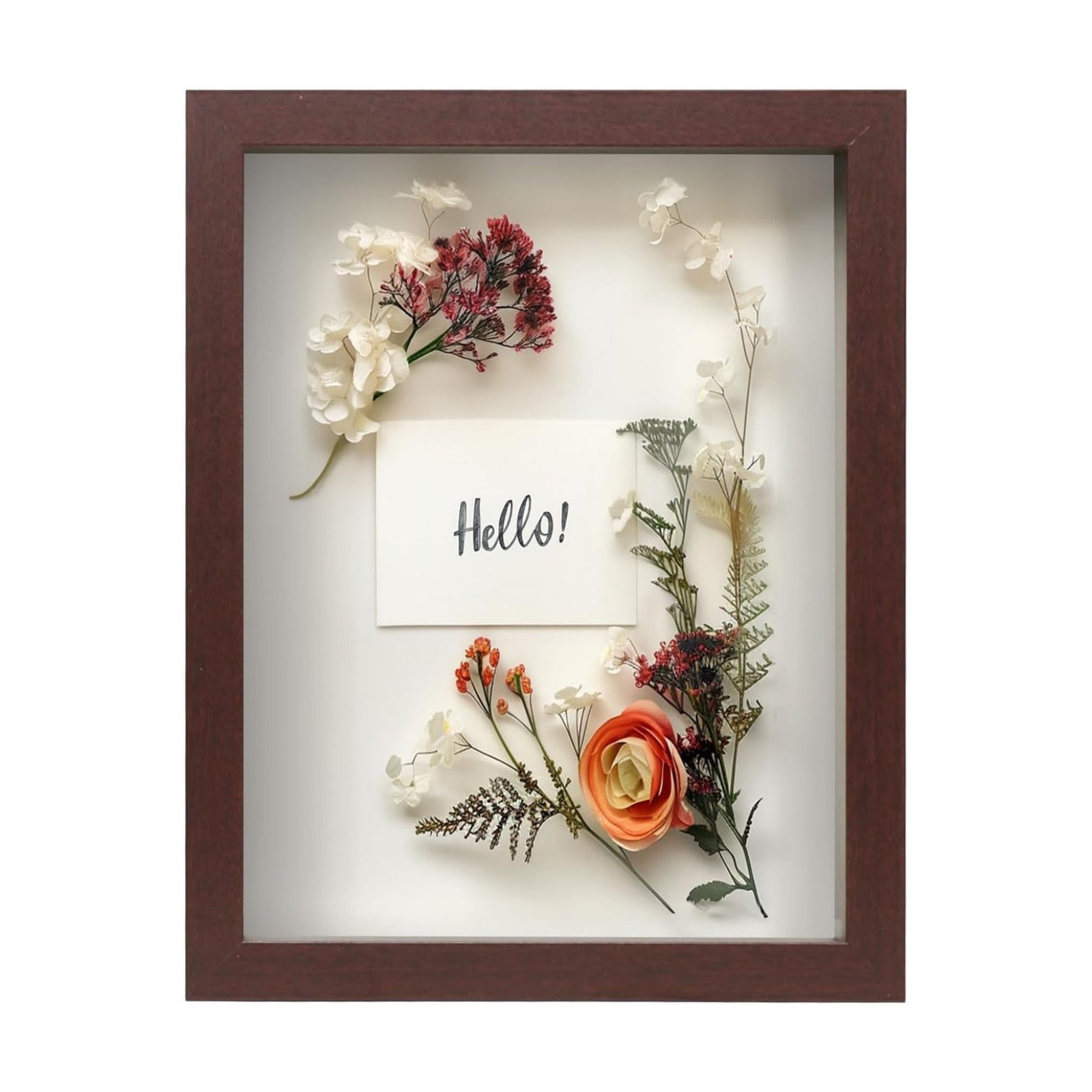 FrameWorks Mahogany Wooden Shadow Box Frame - 8.5' x 11' Display Case with Soft Felt Back, Tempered Glass, White Ball