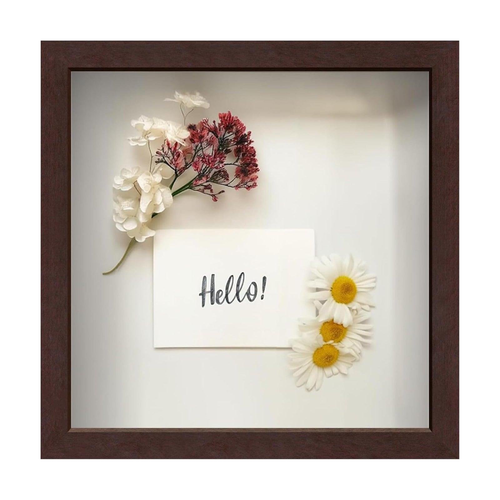 FrameWorks 11' x 11' Mahogany Wooden Shadow Box Frame Display Case with Soft Felt Back, Tempered Glass, Elegant White
