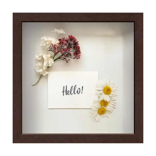 FrameWorks 11' x 11' Mahogany Wooden Shadow Box Frame Display Case with Soft Felt Back, Tempered Glass, Elegant White
