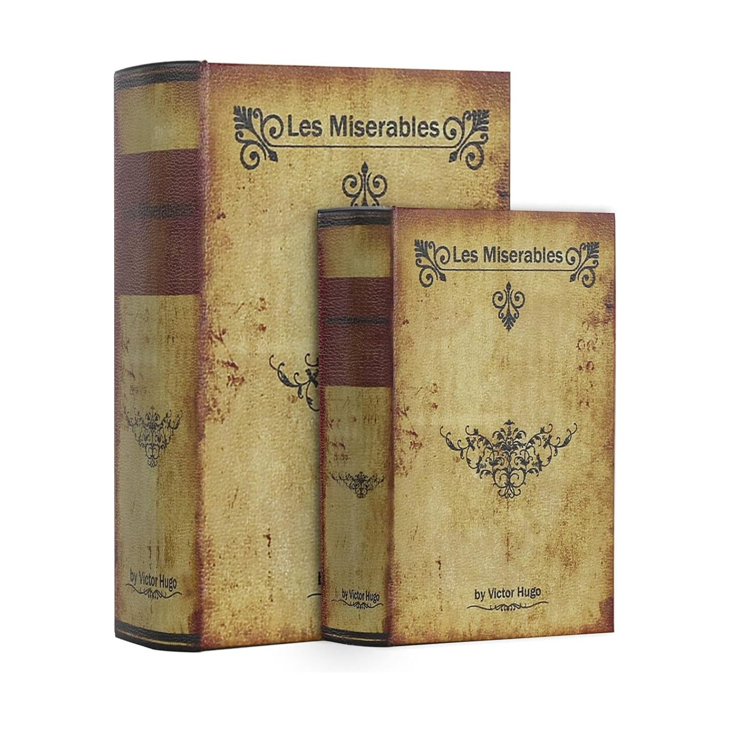 Decorative Book Box Antique Wooden Realistic Faux Wood Storage Set / Les Miserables / Set of 2