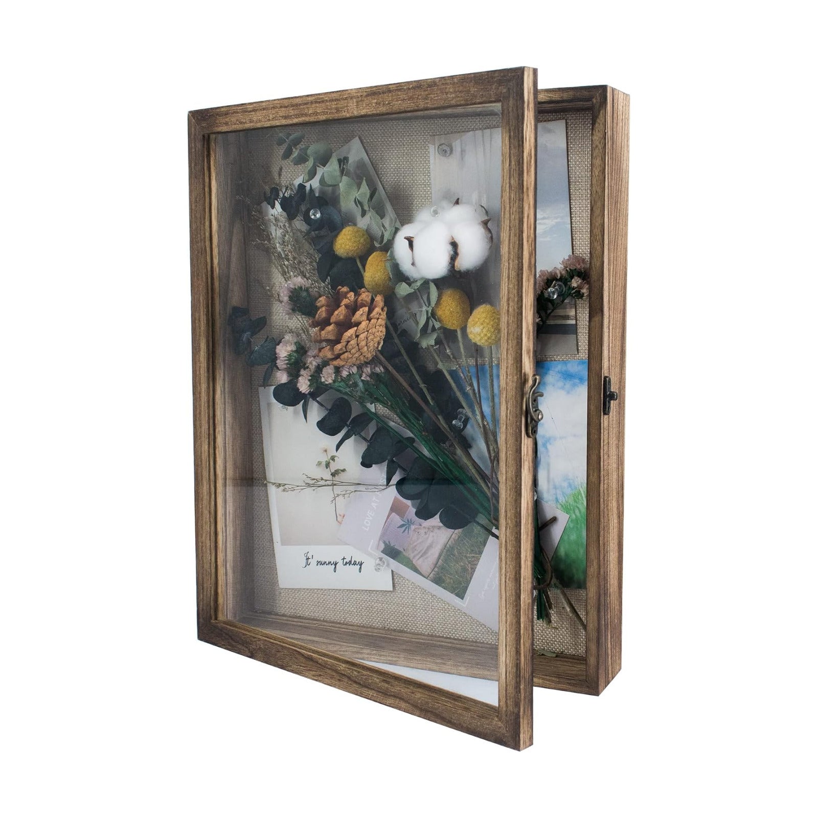 GraduationMall 11x14 Shadow Box Frame Solid Wood Glass Door Display Case with Linen Back and 6 Stick Pins,1.5 inches