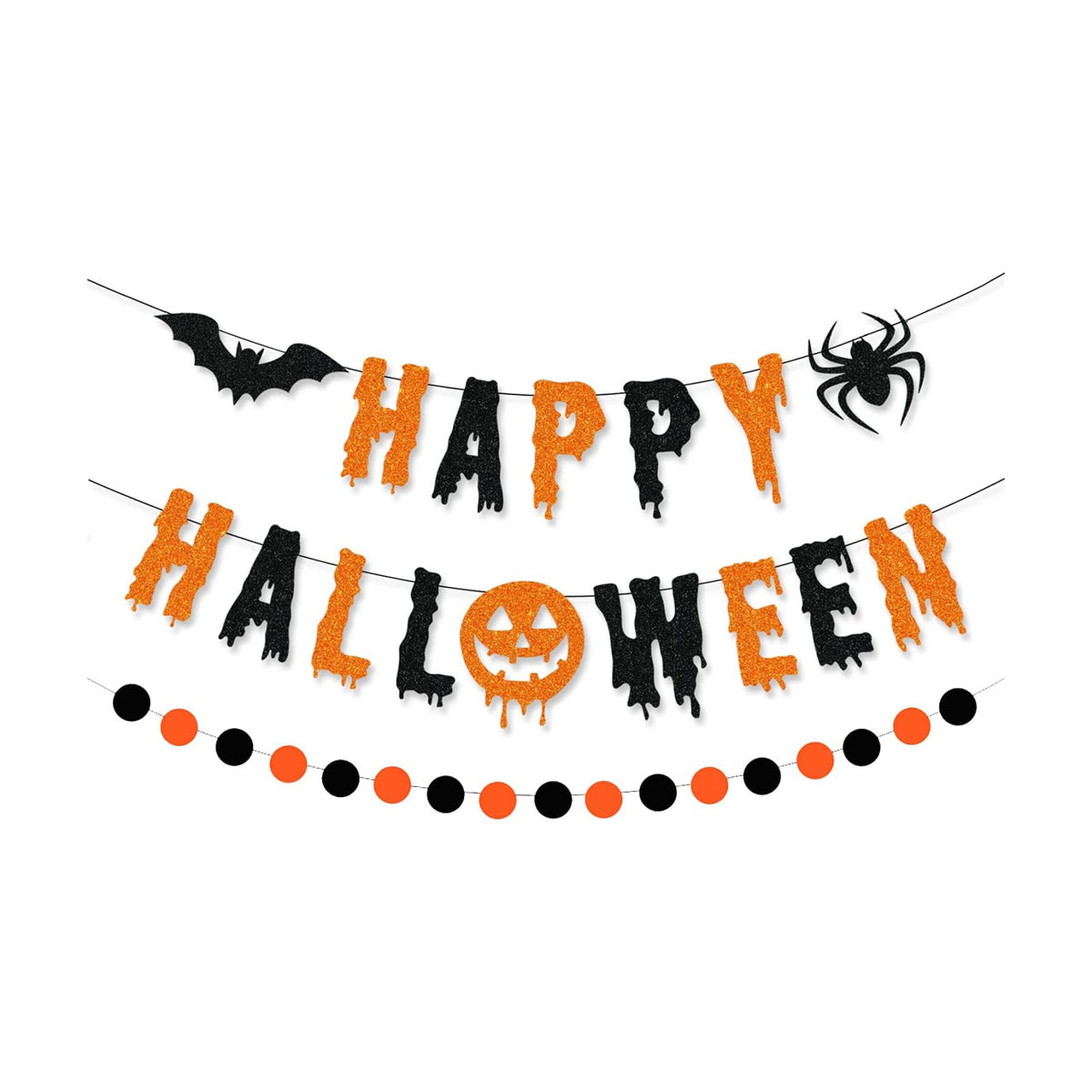 Glitter Happy Halloween Banner and Circle Dots Garland Party Decorations