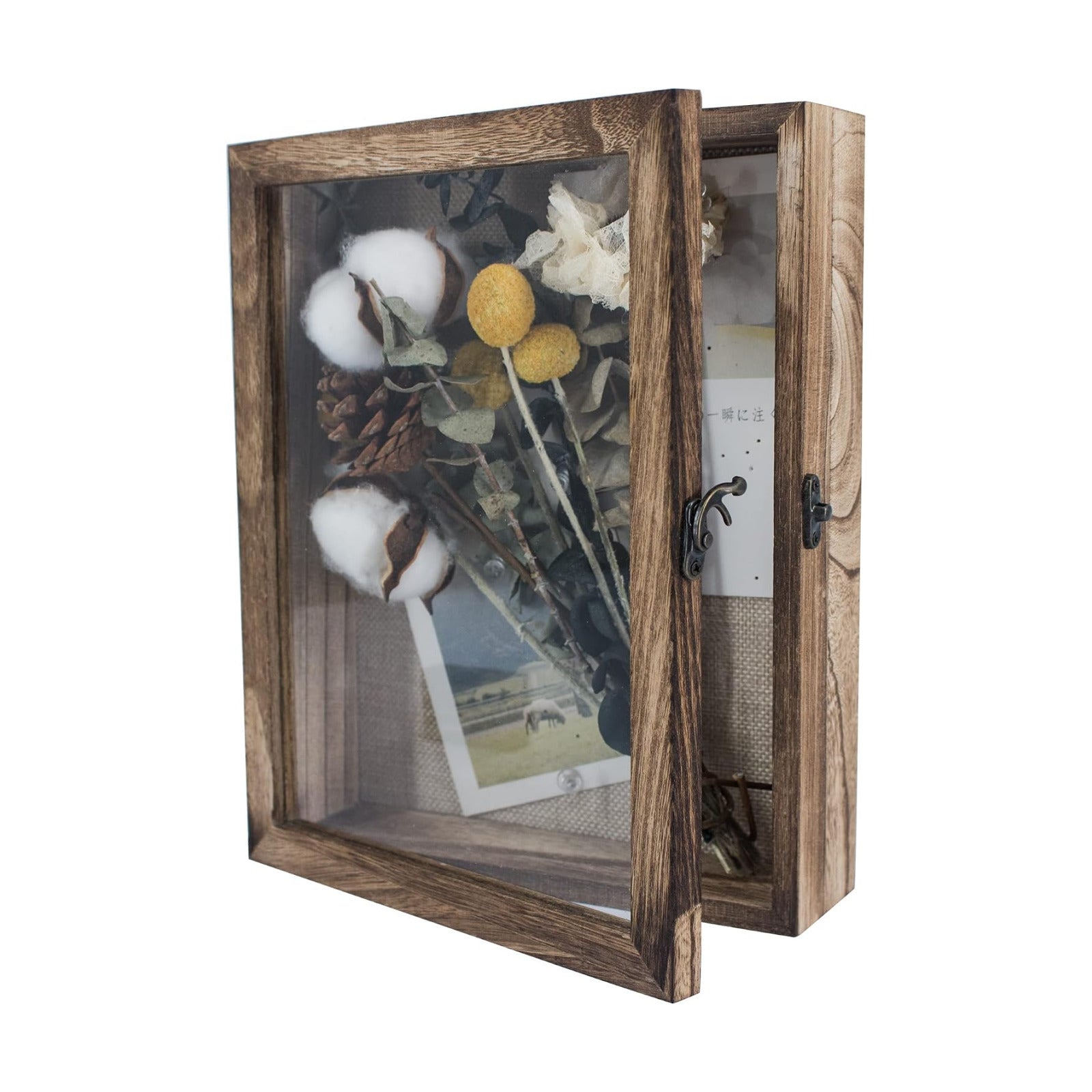 GraduationMall 8x10 Shadow Box Frame Solid Wood Glass Door Display Case with Linen Back and 6 Stick Pins,1.5 inches