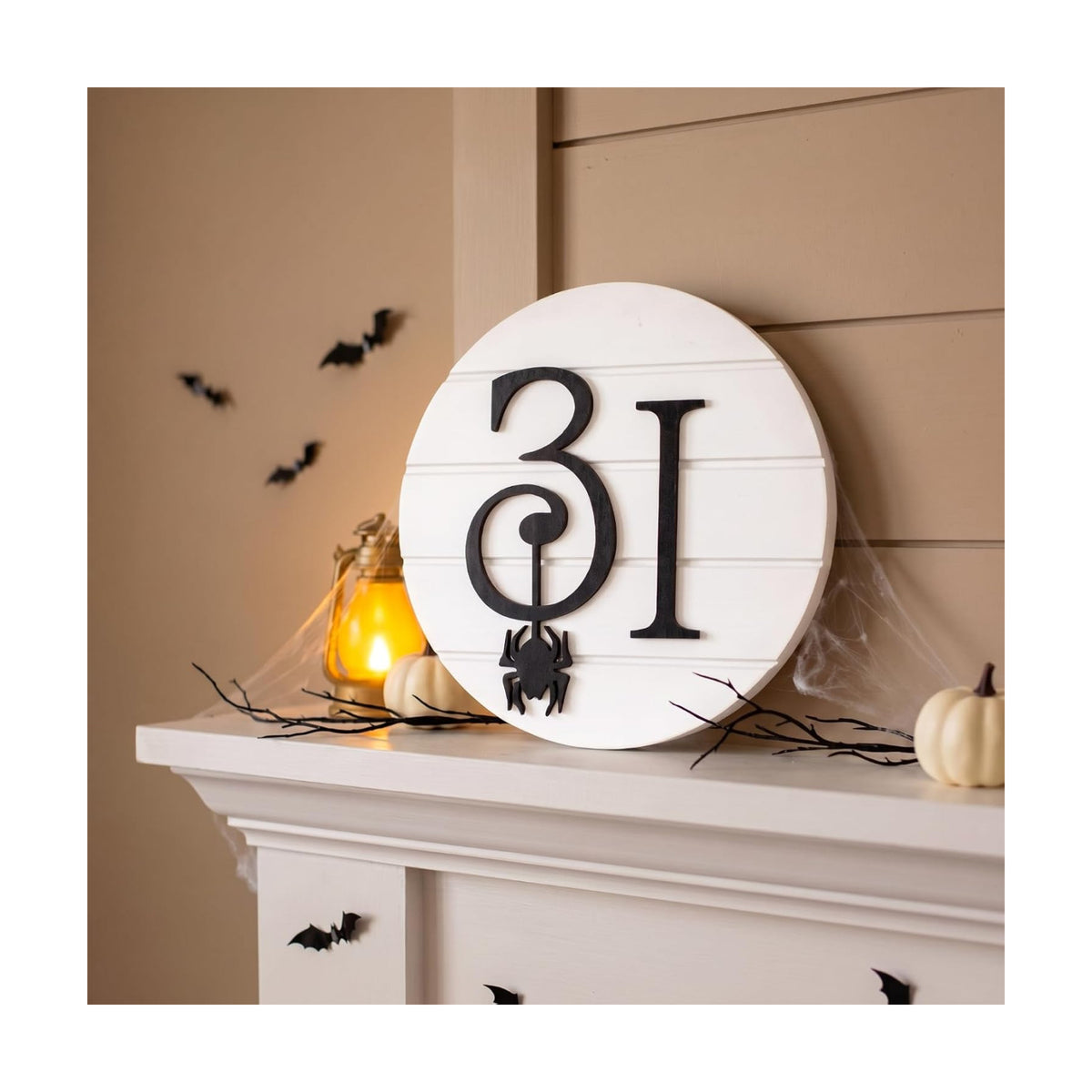 Blulu Halloween Table Decor, Rustic October 31st Round Wooden Block Sign