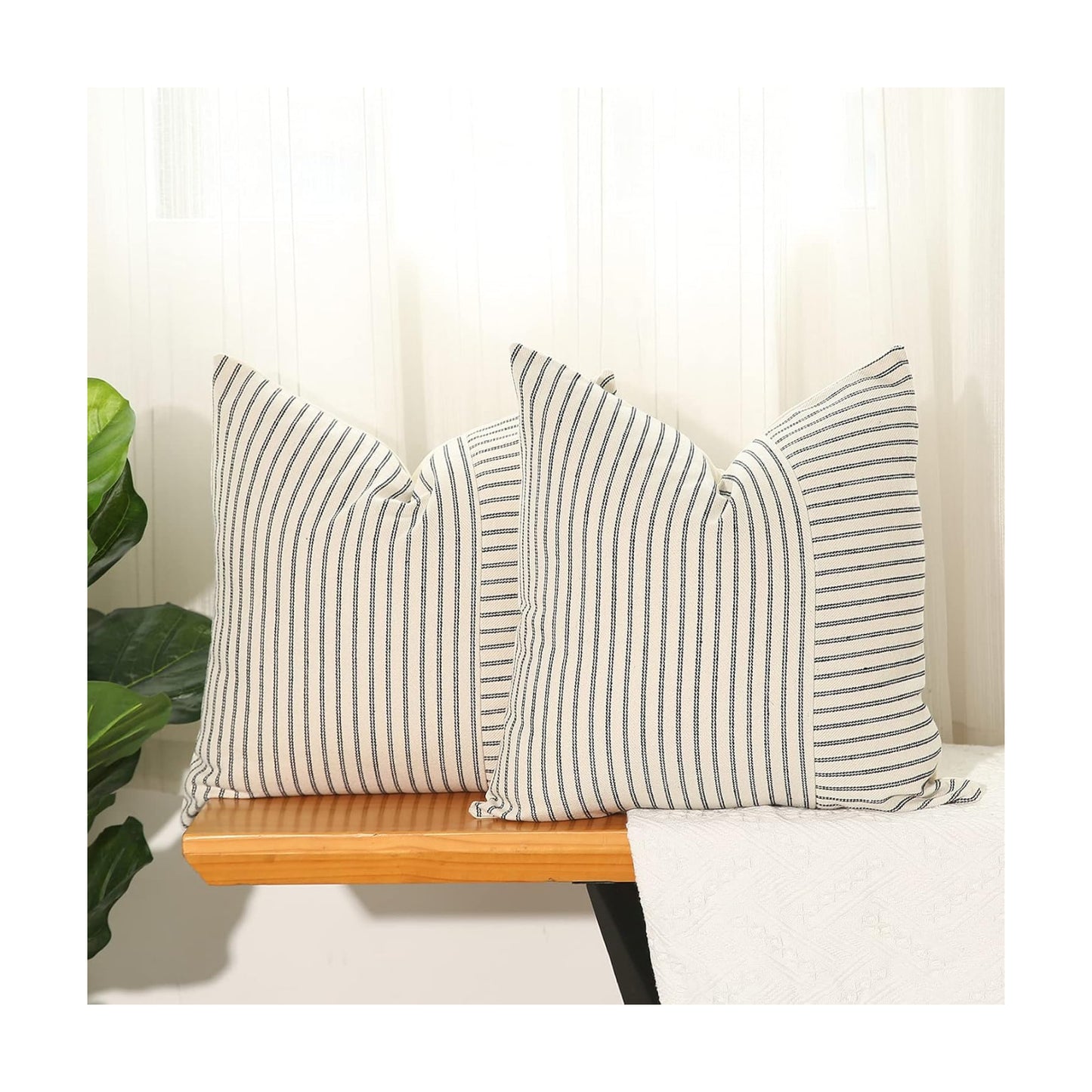 Beige Patchwork Farmhouse Throw Pillows Covers / Black / 18 x 18 / Set of 2