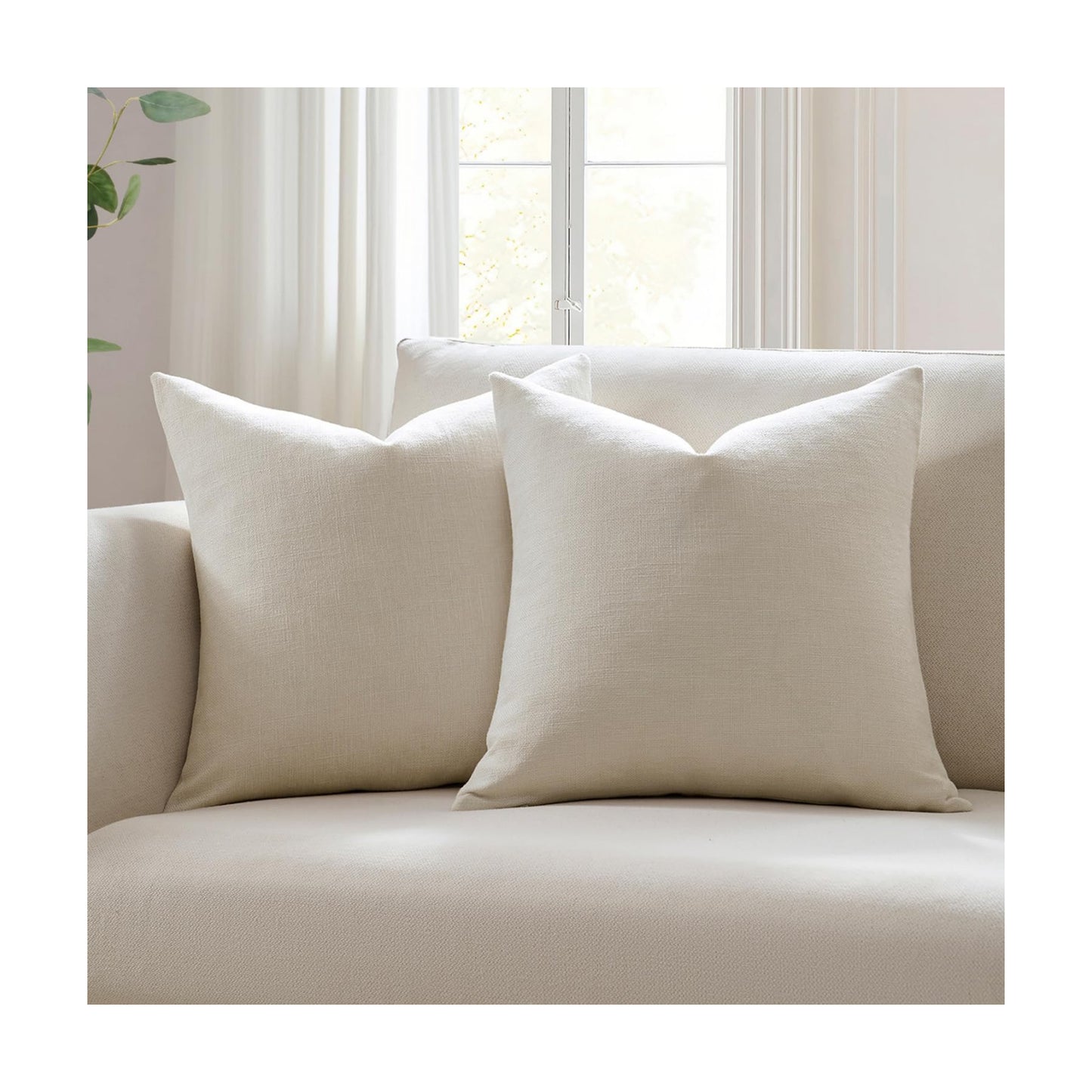 Modern Farmhouse Linen Blend Decorative Pillow Covers / Ivory / 18 x 18 / Set of 2