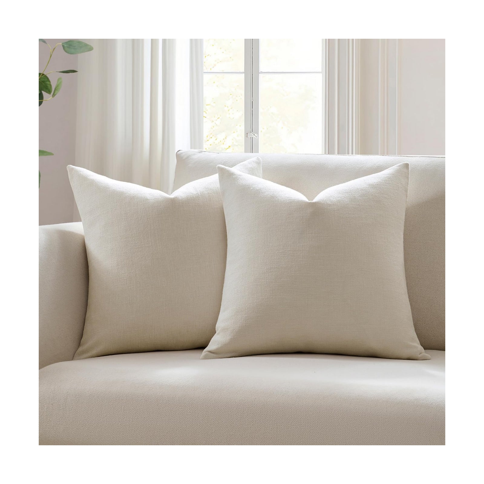 Modern Farmhouse Linen Blend Decorative Pillow Covers / Ivory / 18 x 18 / Set of 2