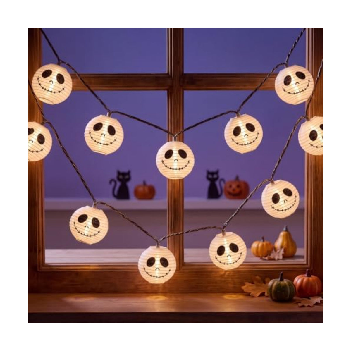 GOOTHY 8.5Ft Halloween Lantern String Lights, 10 White Ghost Nylon Lantern Lights for Holiday Decoration, Connectable Halloween Lanterns Outdoor for Garden, Bedroom, Bar, Party Decor, Waterproof