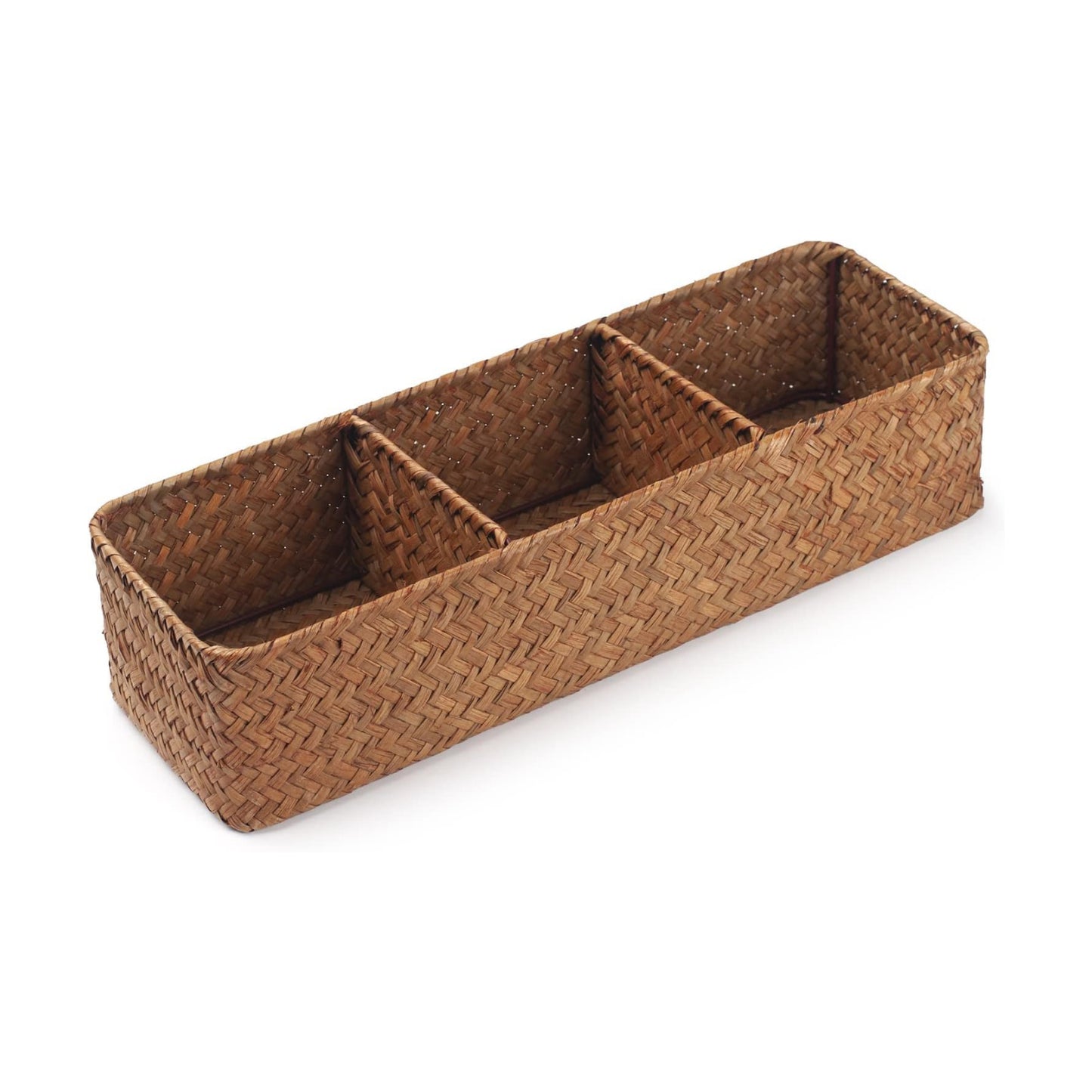 Seagrass Storage Basket 3 Sections Woven Shelf / Natural 3 Sections Without Lid / 14.6 x 4.7 x 3.1