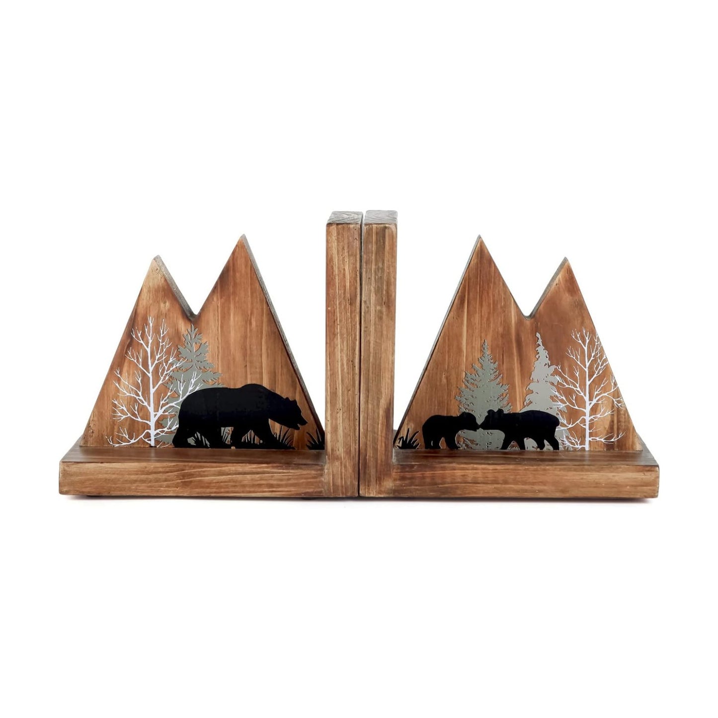 Heavy Duty Non Slip Rustic Woodland Mountain Wood Bookend Book Ends Book Stoppers for Cabin / Bear