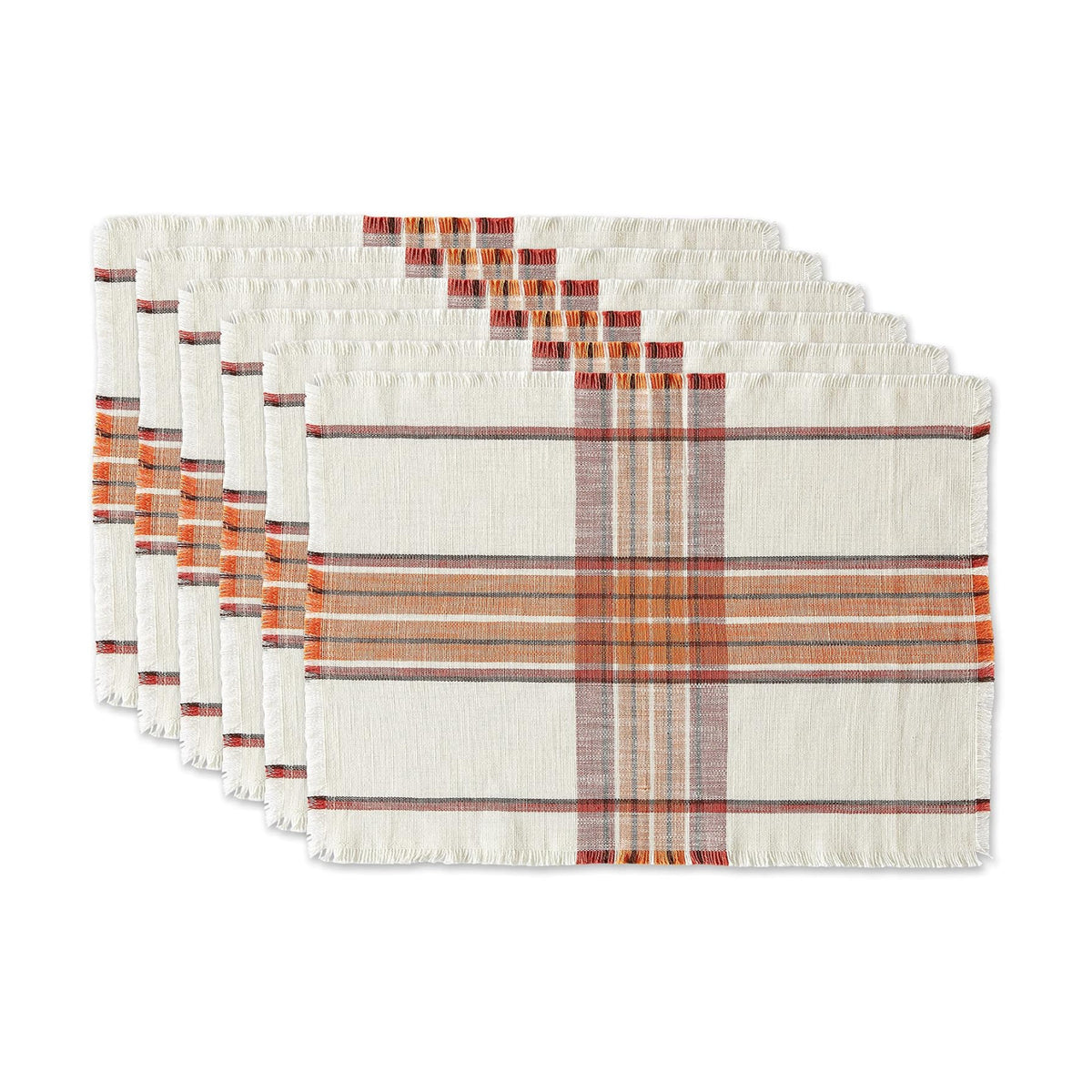 DII Thanksgiving & Fall Table Decoration Autumn Farmhouse Plaid, Placemat Set, 13x19, Pumpkin Spice Orange, 6 Count