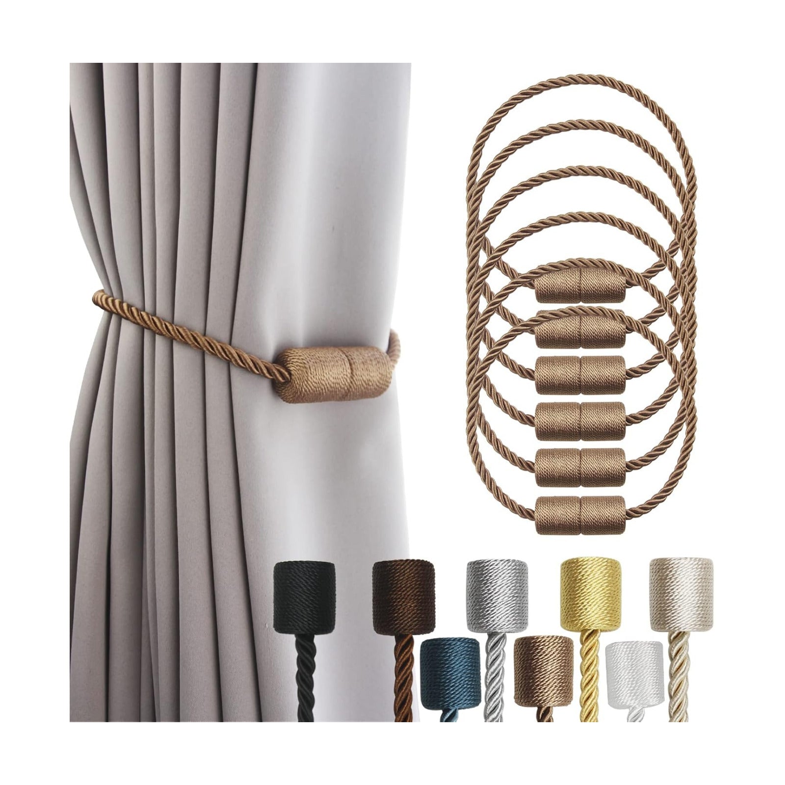 Magnetic Curtain Tiebacks Holdbacks Decorative Tie Backs for Windows Porlau | 6 Pack Khaki Modern Outdoor Drapes