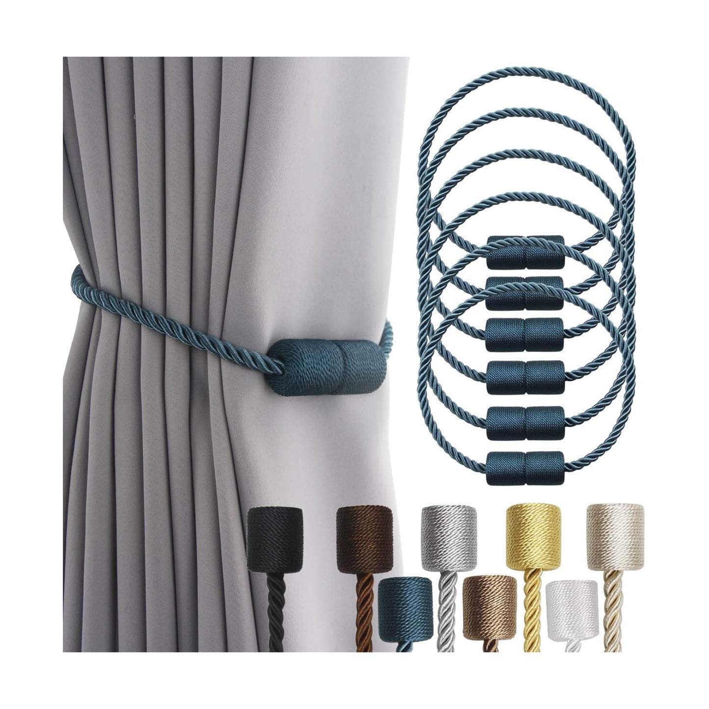 Magnetic Curtain Tiebacks Holdbacks Decorative Tie Backs for Windows Porlau | 6 Pack Blue Modern Outdoor Drapes