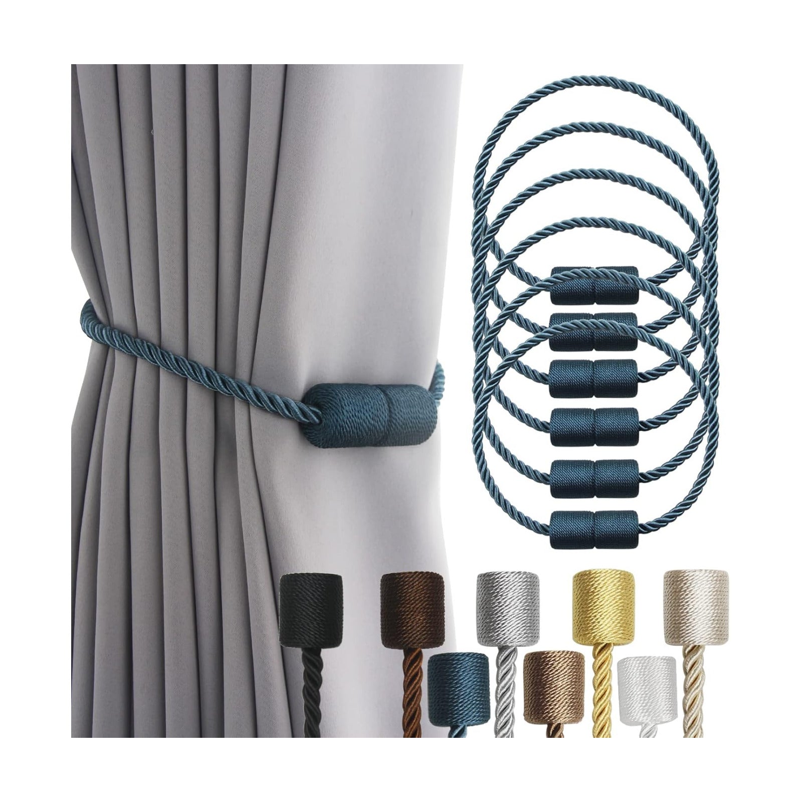 Magnetic Curtain Tiebacks Holdbacks Decorative Tie Backs for Windows Porlau | 6 Pack Blue Modern Outdoor Drapes