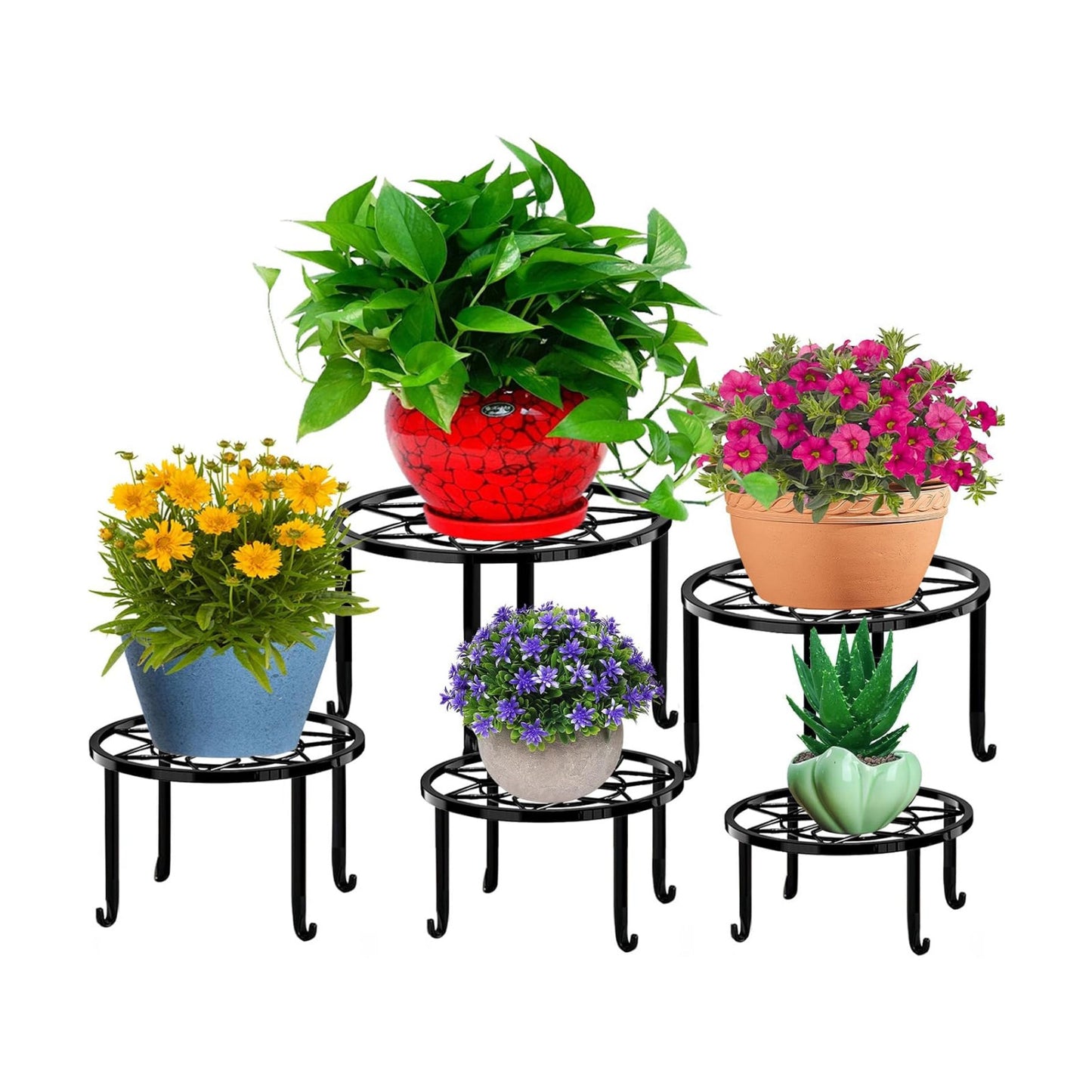 5 Pack Metal Plant Stands,Heavy Duty Potted Holder for Flower Pot,Indoor Outdoor Metal Rustproof Iron Garden Container