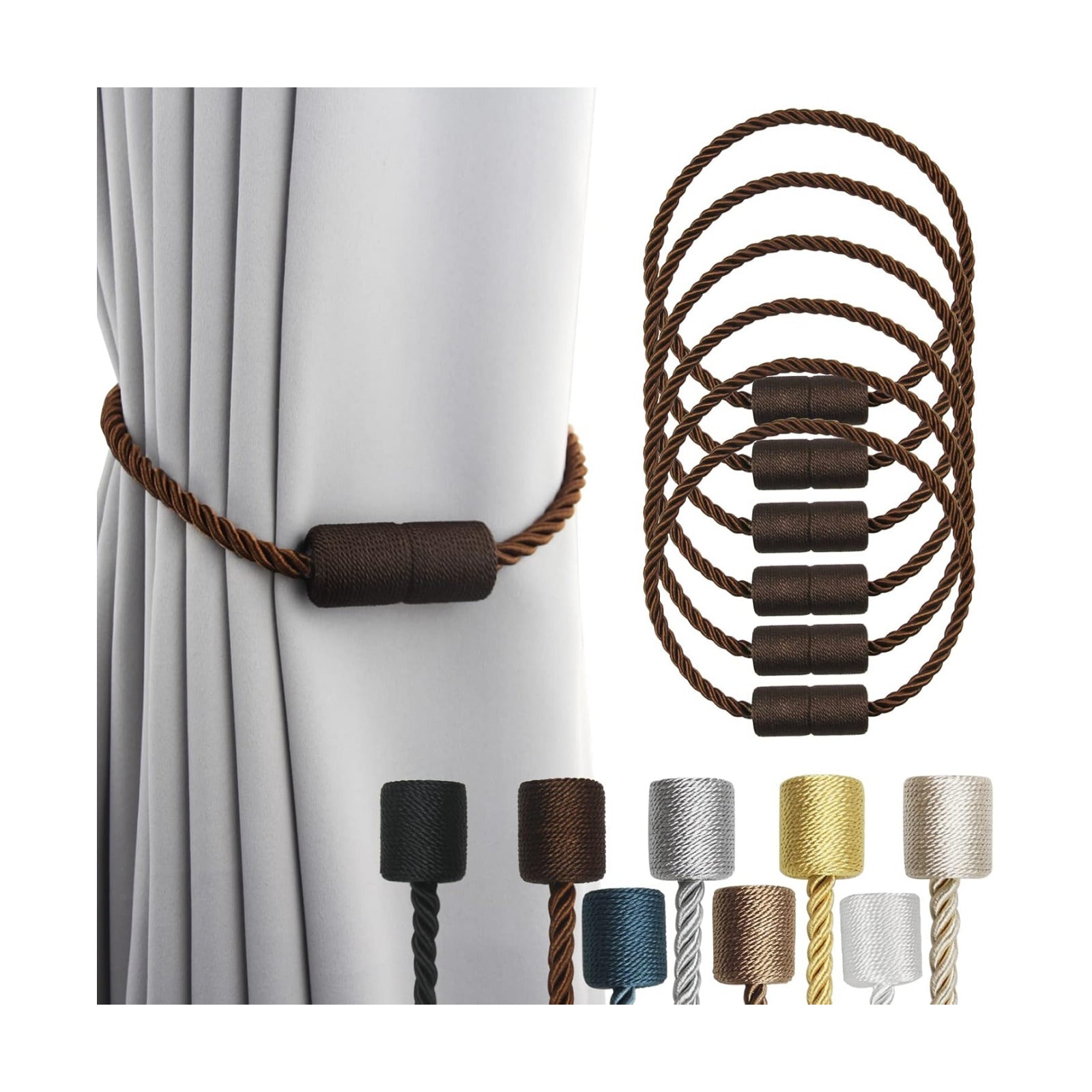 Magnetic Curtain Tiebacks Holdbacks Decorative Tie Backs for Windows Porlau | 6 Pack Coffee Modern Outdoor Drapes