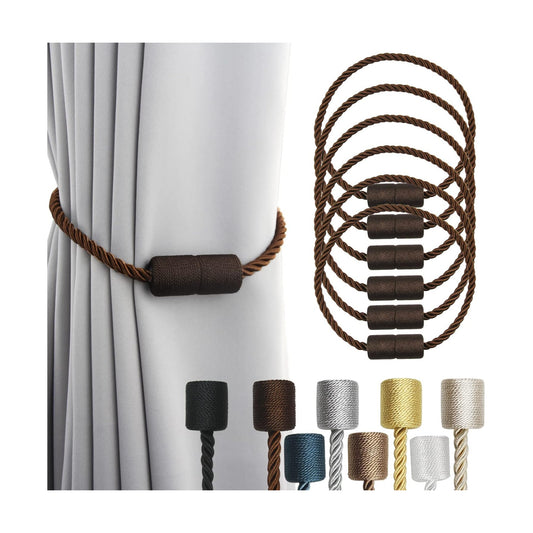 Magnetic Curtain Tiebacks Holdbacks Decorative Tie Backs for Windows Porlau | 6 Pack Coffee Modern Outdoor Drapes