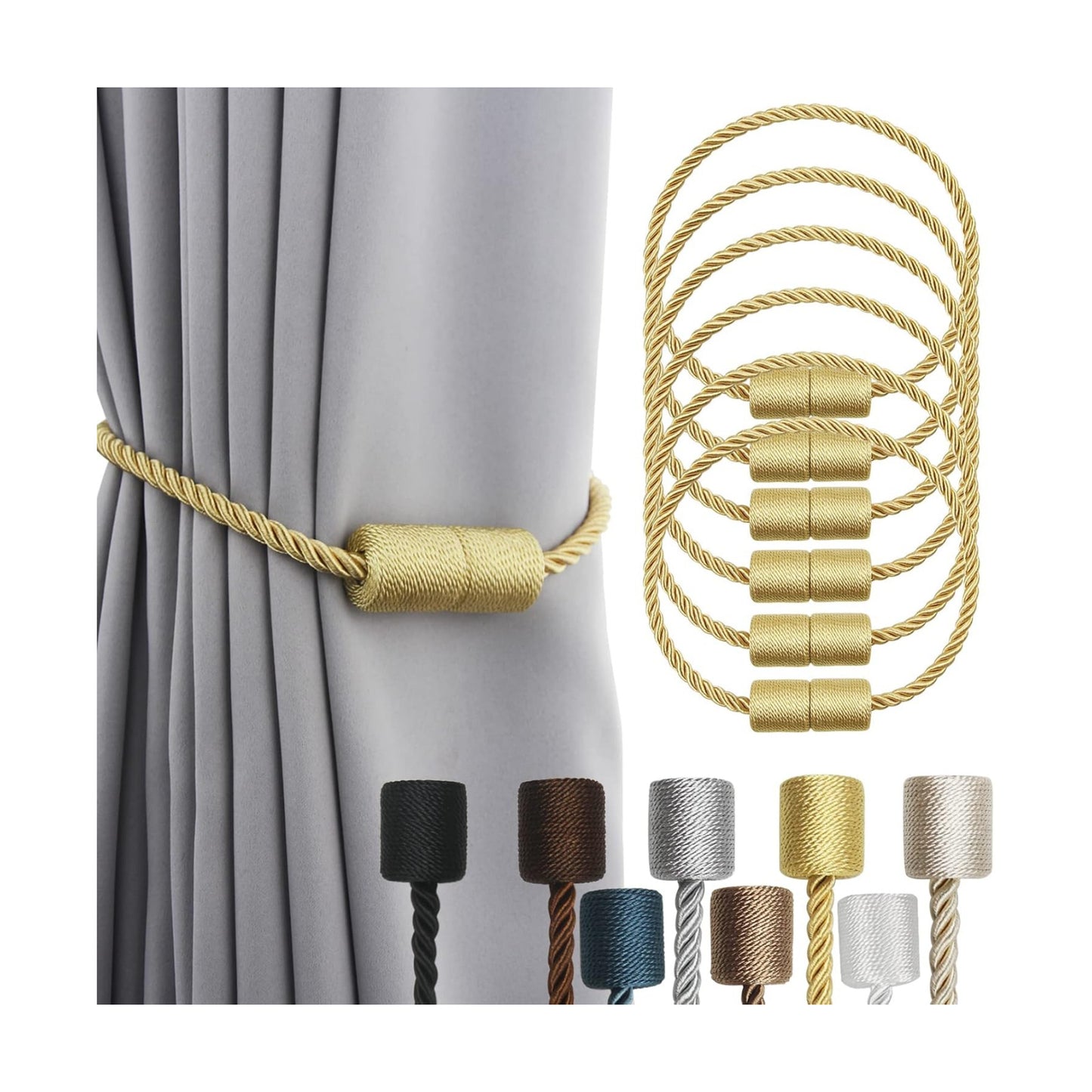 Magnetic Curtain Tiebacks Holdbacks Decorative Tie Backs for Windows Porlau | 6 Pack Gold Modern Outdoor Drapes