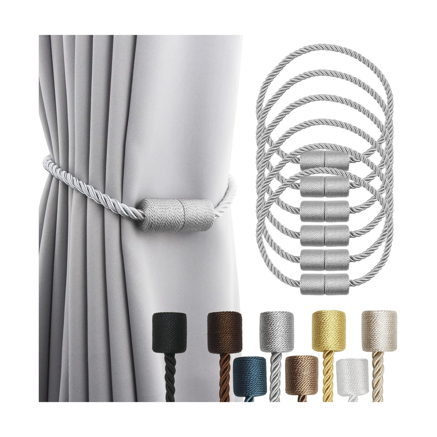 Magnetic Curtain Tiebacks Holdbacks Decorative Tie Backs for Windows Porlau | 6 Pack Grey Modern Outdoor Drapes