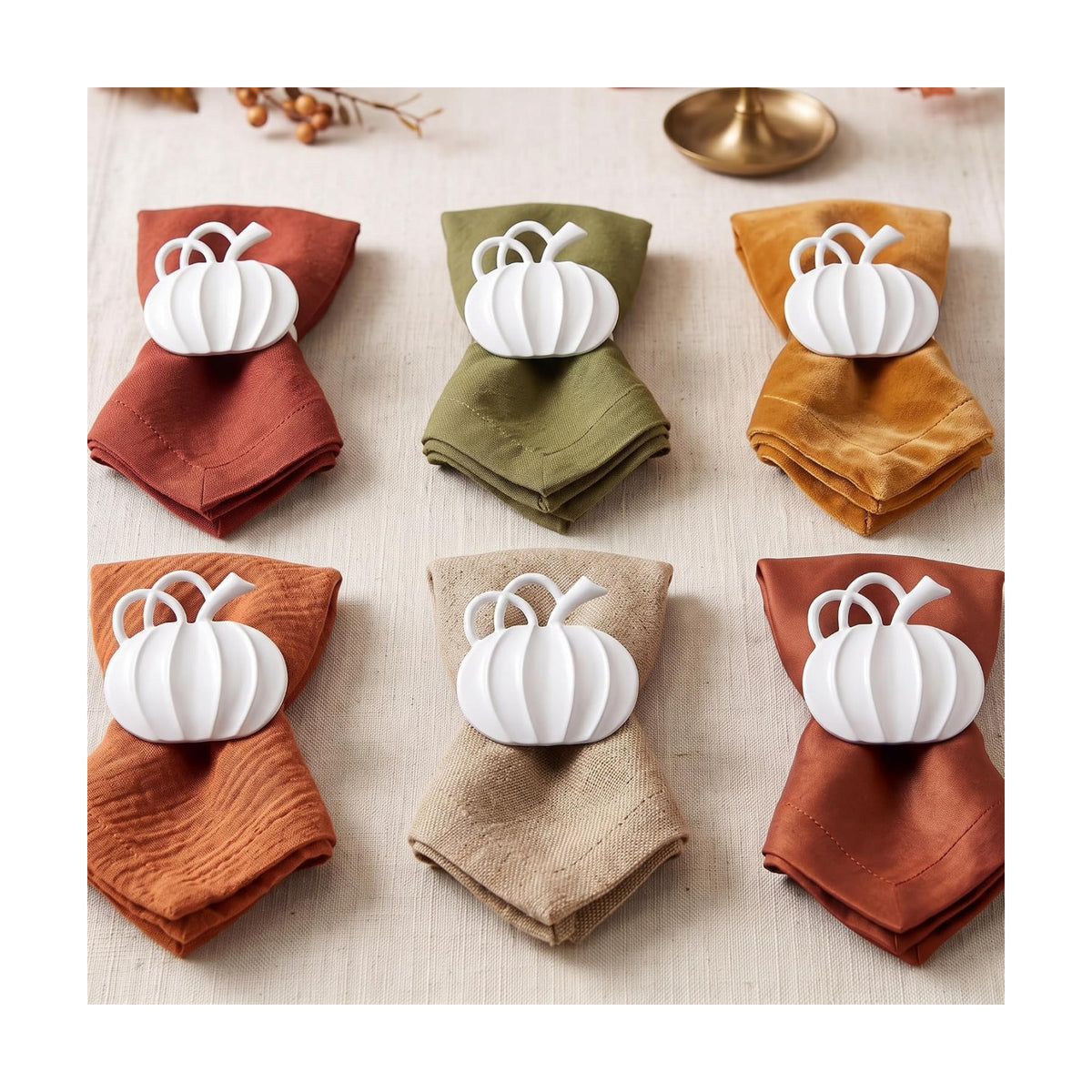 Patelai 6 Pieces Fall Pumpkin Napkin Rings Thanksgiving, White