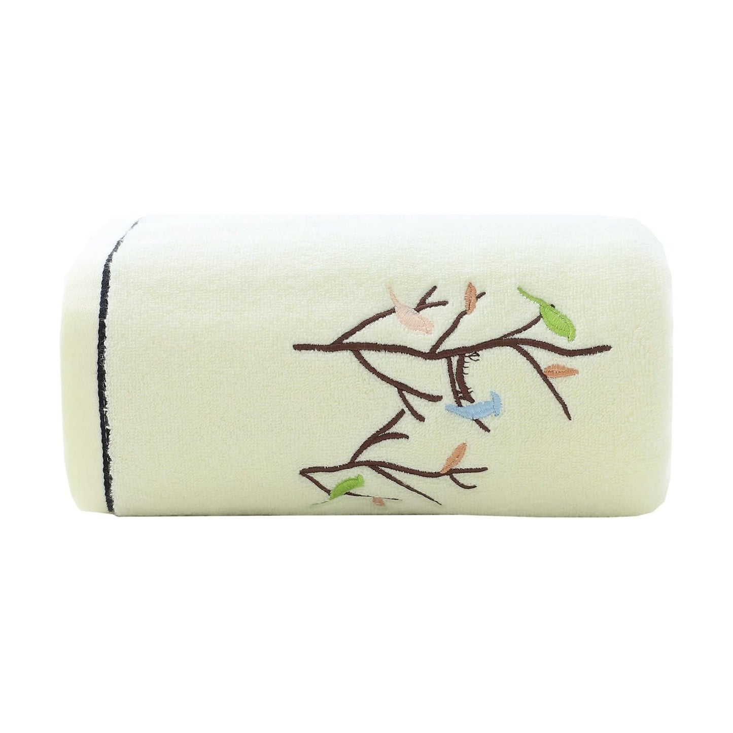 Bath Towel Embroidered Bird Tree Pattern 100% Cotton Soft Absorbent Decorative Towels for Bathroom 27.6 x 55 Inch