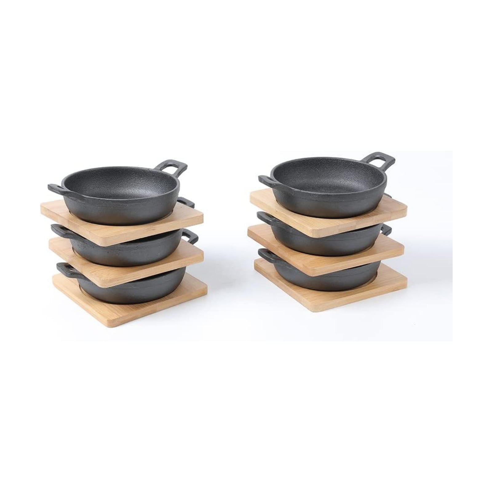 HAWOK Cast Iron Mini Serving Bowl Dia 4.7 inch with Bamboo Tray set of 6