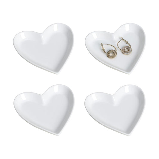 Ceramic Heart Shape Jewelry Trays Jewelry Dishes Storage Trays / White / Set of 4