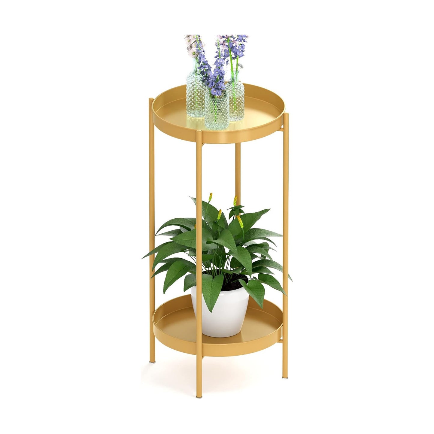 2 Tier Plant Stand Indoor Outdoor - 10.5in Width 24in Tall Flower Pot Rack | Heavy Duty Metal Plant Table Planter