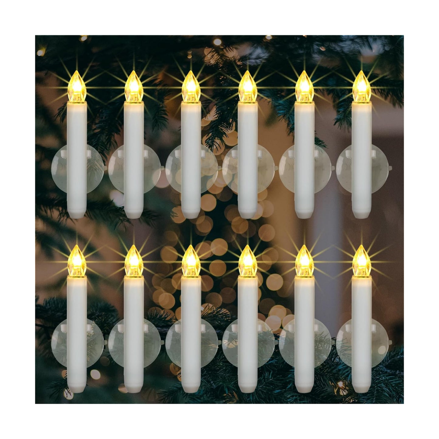 Homemory 12PCS Christmas LED Window Candles with 6h Timer, 2X Brighter Flameless Taper Candle with Suction Cups Battery