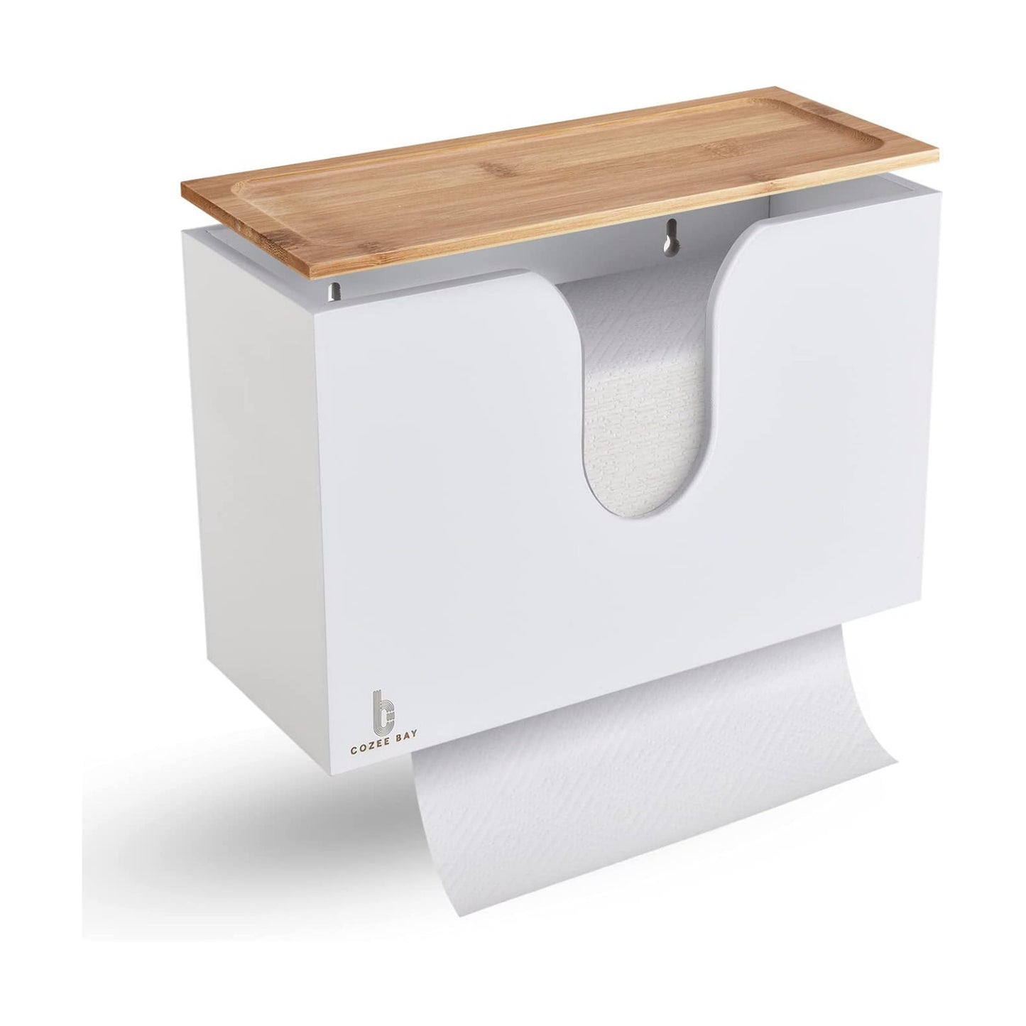 Bamboo Paper Towel Dispenser, Paper Towel Holder with Lid for Home and Commercial, Wall Mount or Countertop for