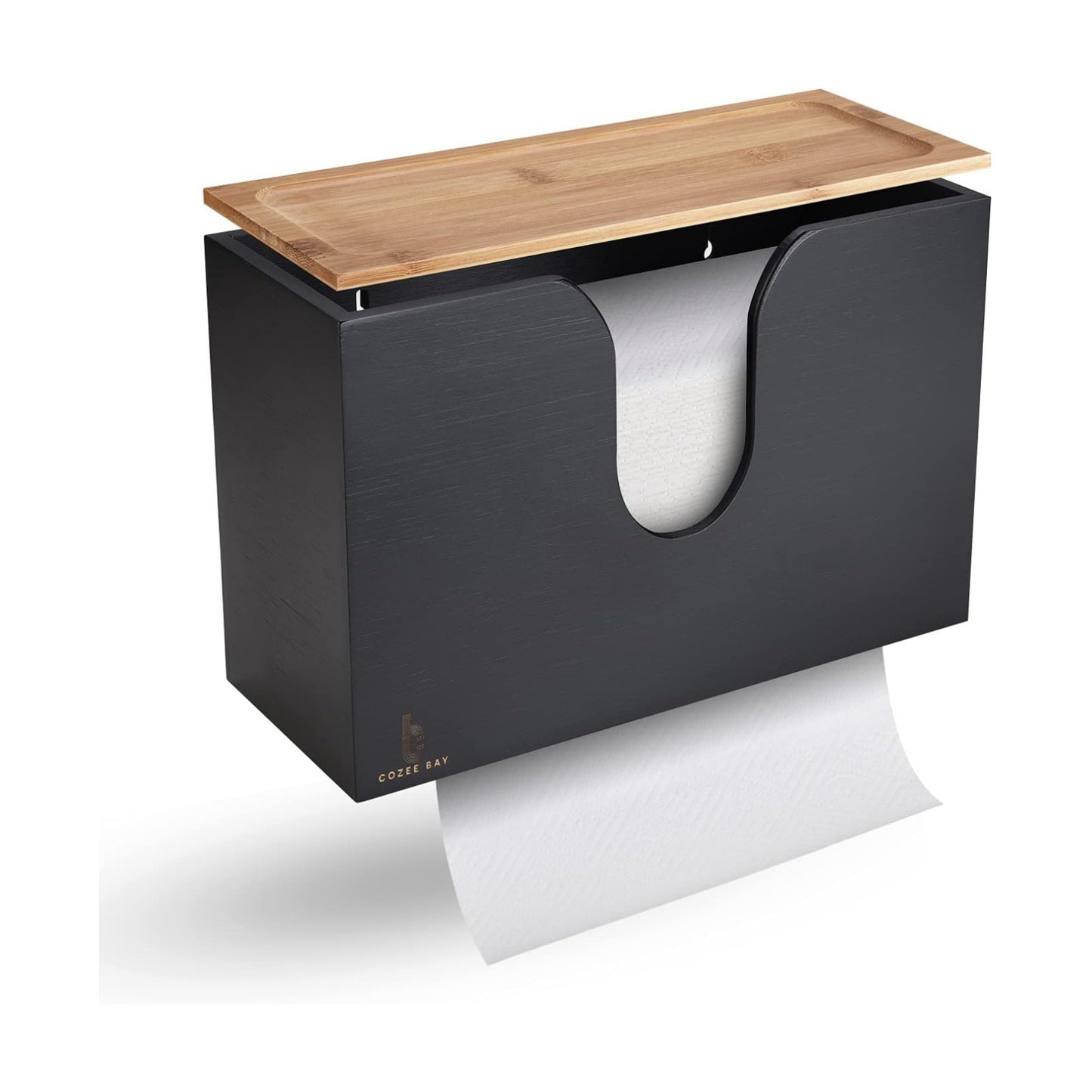 Bamboo Paper Towel Dispenser/Holder with Lid for Home and Commercial, Wall Mount or Countertop for Multifold, C Fold, Z