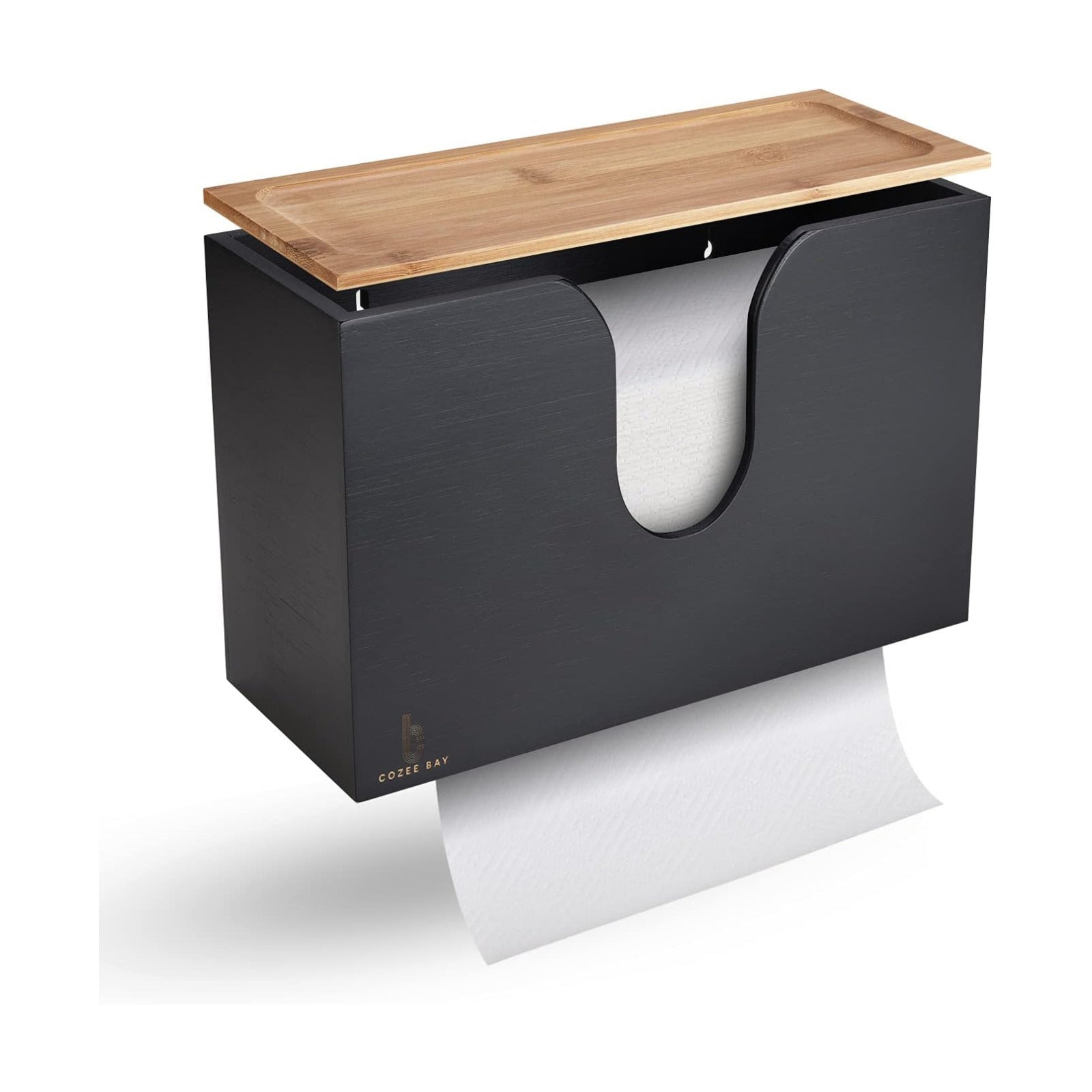 Bamboo Paper Towel Dispenser/Holder with Lid for Home and Commercial, Wall Mount or Countertop for Multifold, C Fold, Z