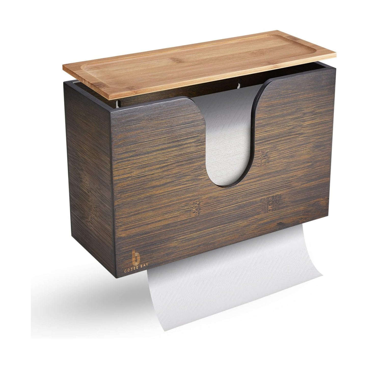 Bamboo Paper Towel Dispenser, Paper Towel Holder with Lid for Home and Commercial, Wall Mount or Countertop for