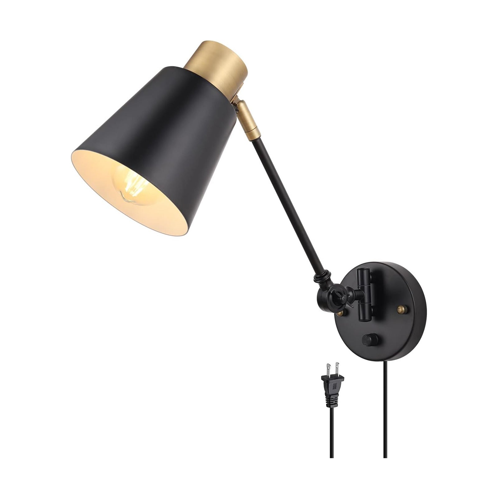 GOODATE Dimmable Wall Lamp with Plug in Cord, Plug in Wall Sconces, Swing Arm Wall Light with On Off Switch, Metal