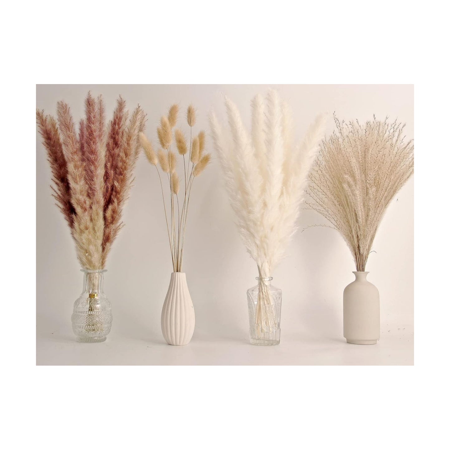 65PCS Pampas Grass Decor, Including pompas Floral, Reed Dried Grass and Bunny Tails Dried Flowers, Natural Dried Pampas