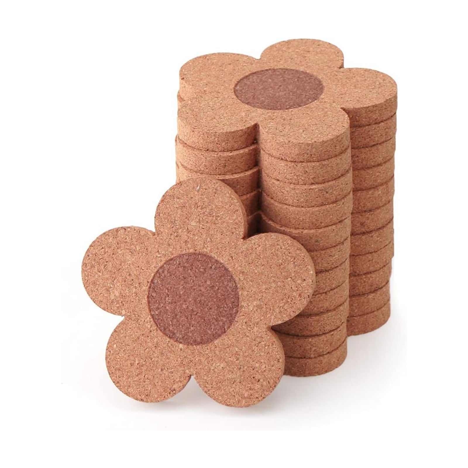 Absorbent and Reusable Coaster Set 100% Cork Flower / Flower Shape/ / Natural / 4 Inch / Set of 12