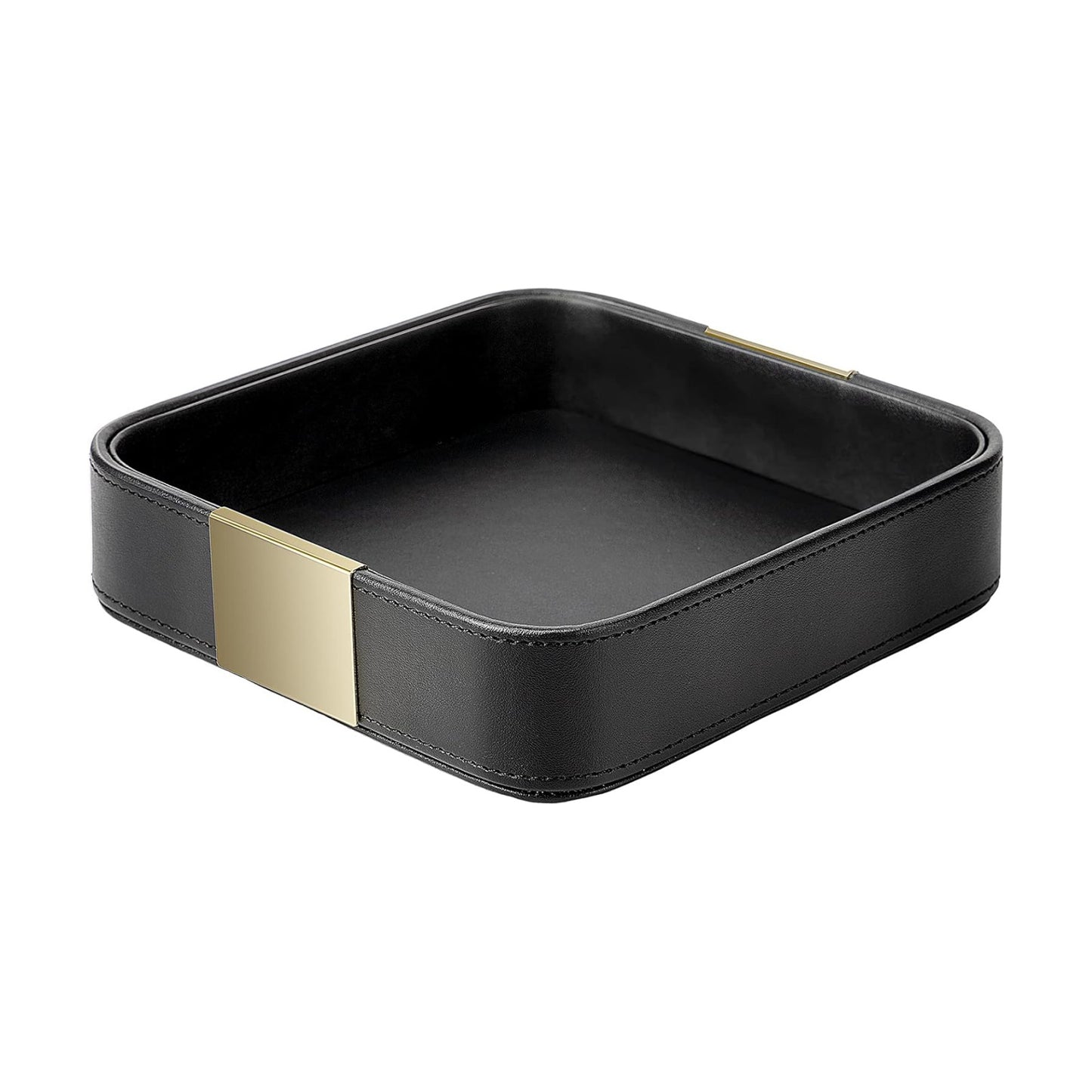 Leather Desktop Storage Small Catchall Organizer Decorative Tray / 7.7 x 7.7 x 1.7 / Black