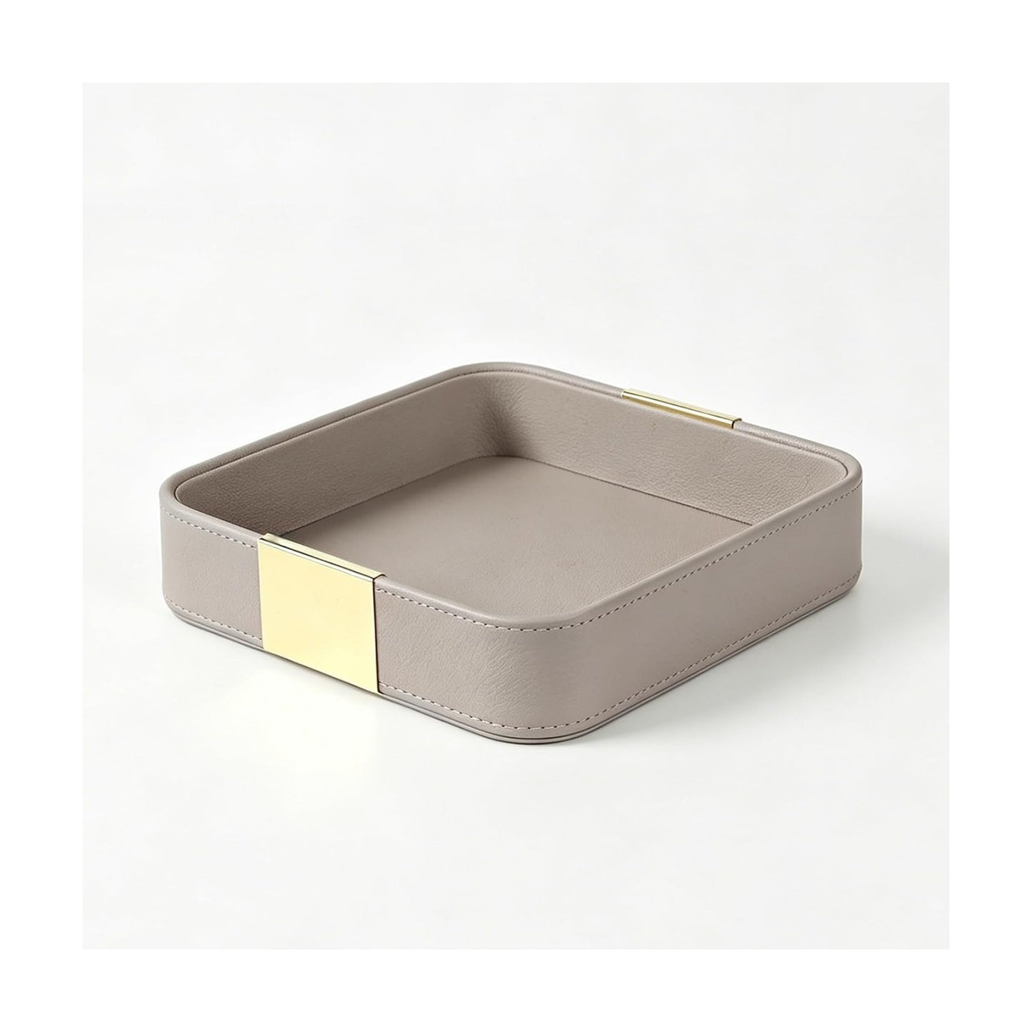 Leather Desktop Storage Small Catchall Organizer Decorative Tray / 7.7 x 7.7 x 1.7 / Grey
