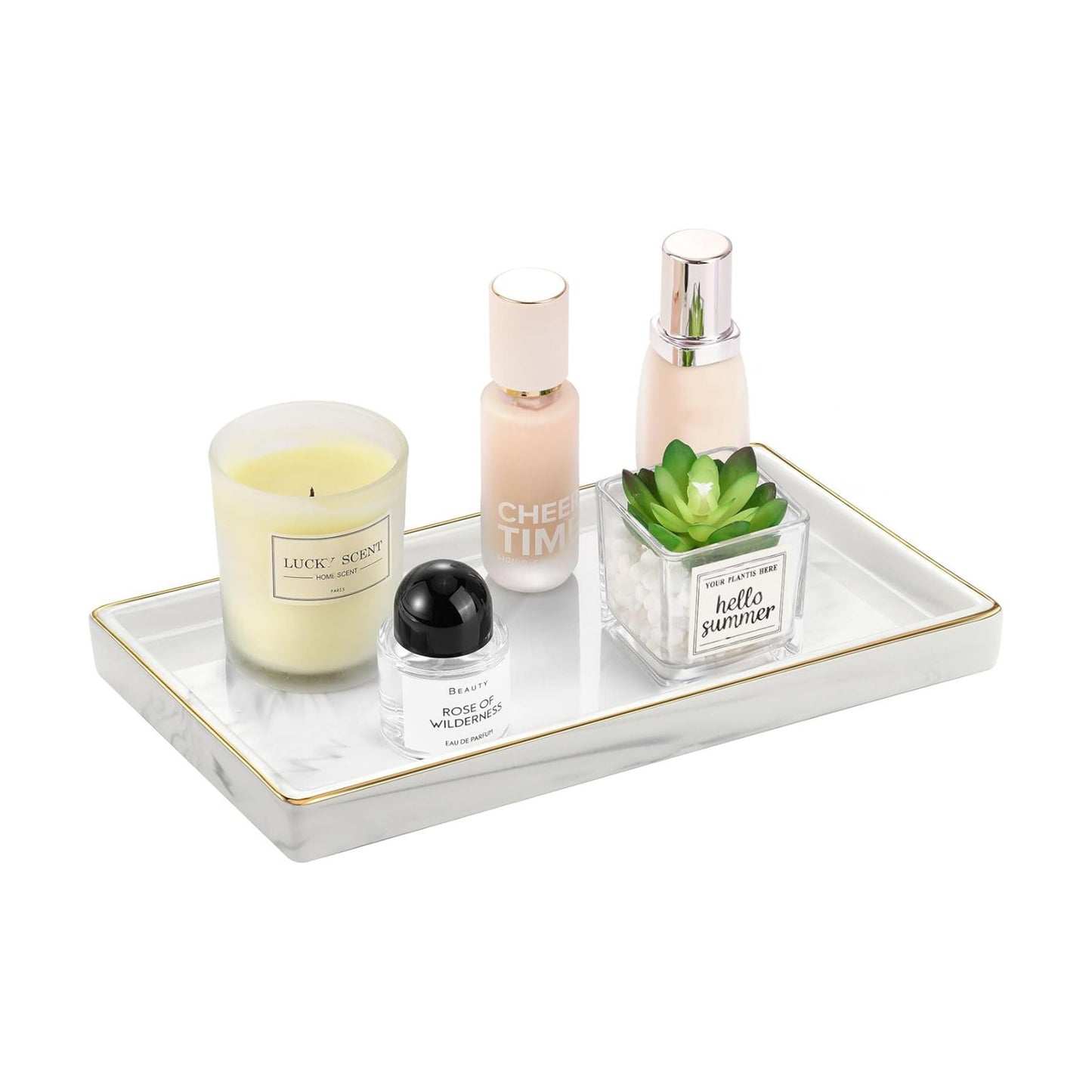 11" Marble Ceramic Bathroom Trays for Counter / Marble White + Gold / Medium