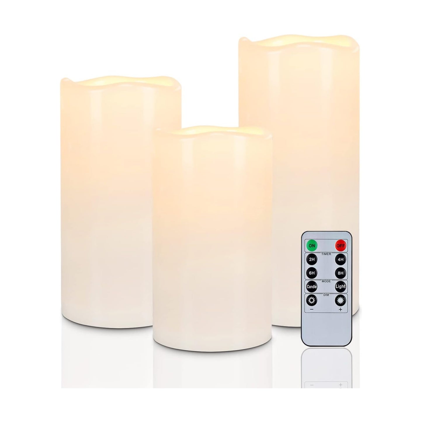 Homemory 6" 8" 10" x 4" Waterproof Outdoor Flameless Candles, Battery Operated Flickering LED Pillar Candles with