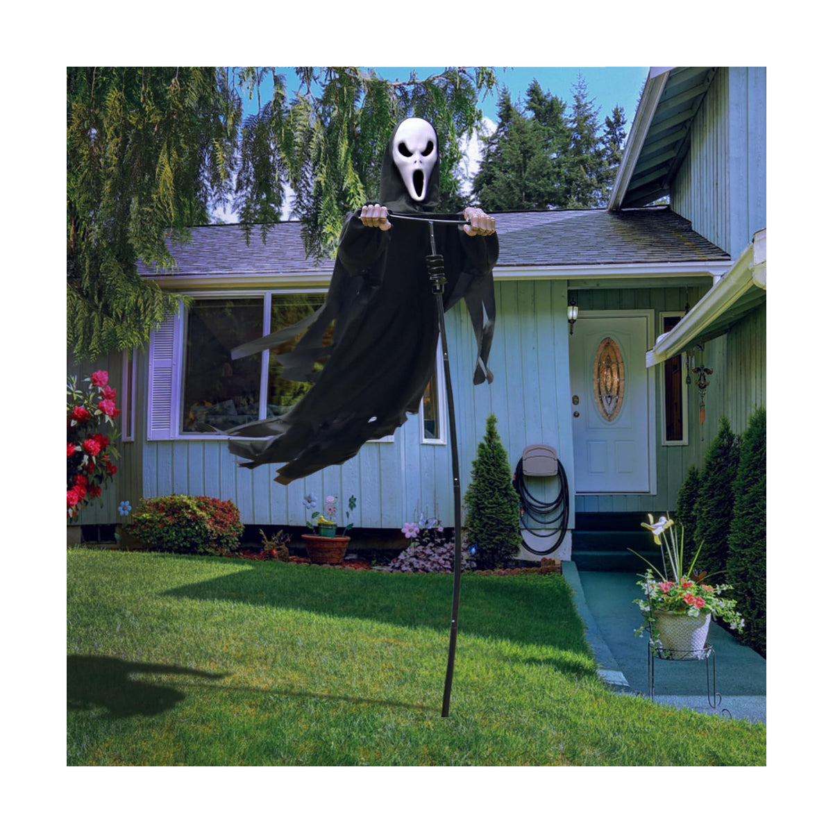 LarpGears Halloween Scarecrow Ghost Outdoor Decorations, 7.5Ft Halloween Rotatable Flying Ghost Home Decoration for Outdoor Garden, Porch, Yard